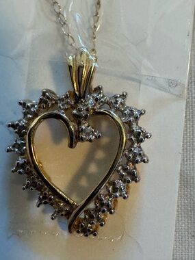 Gold-Tone Heart Pendant with Clear Accent Stones - Women Jewelry